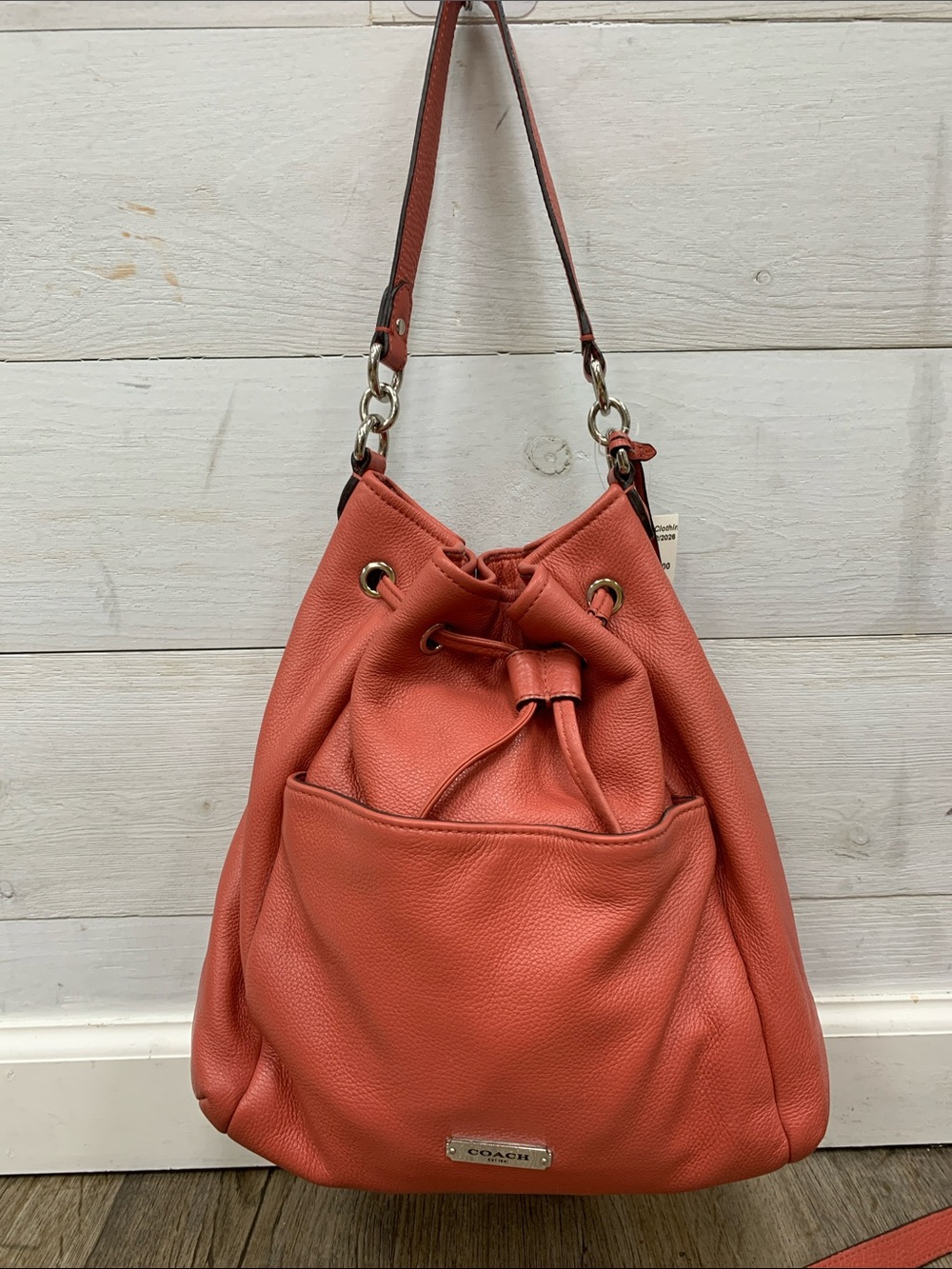 Coach Coral Pebbled Leather Drawstring Shoulder Bag